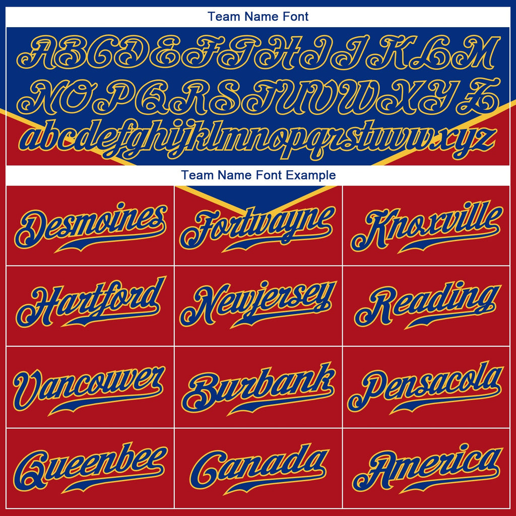 Custom Red Royal-Gold 3D Pattern Design Multicolor Authentic Baseball Jersey