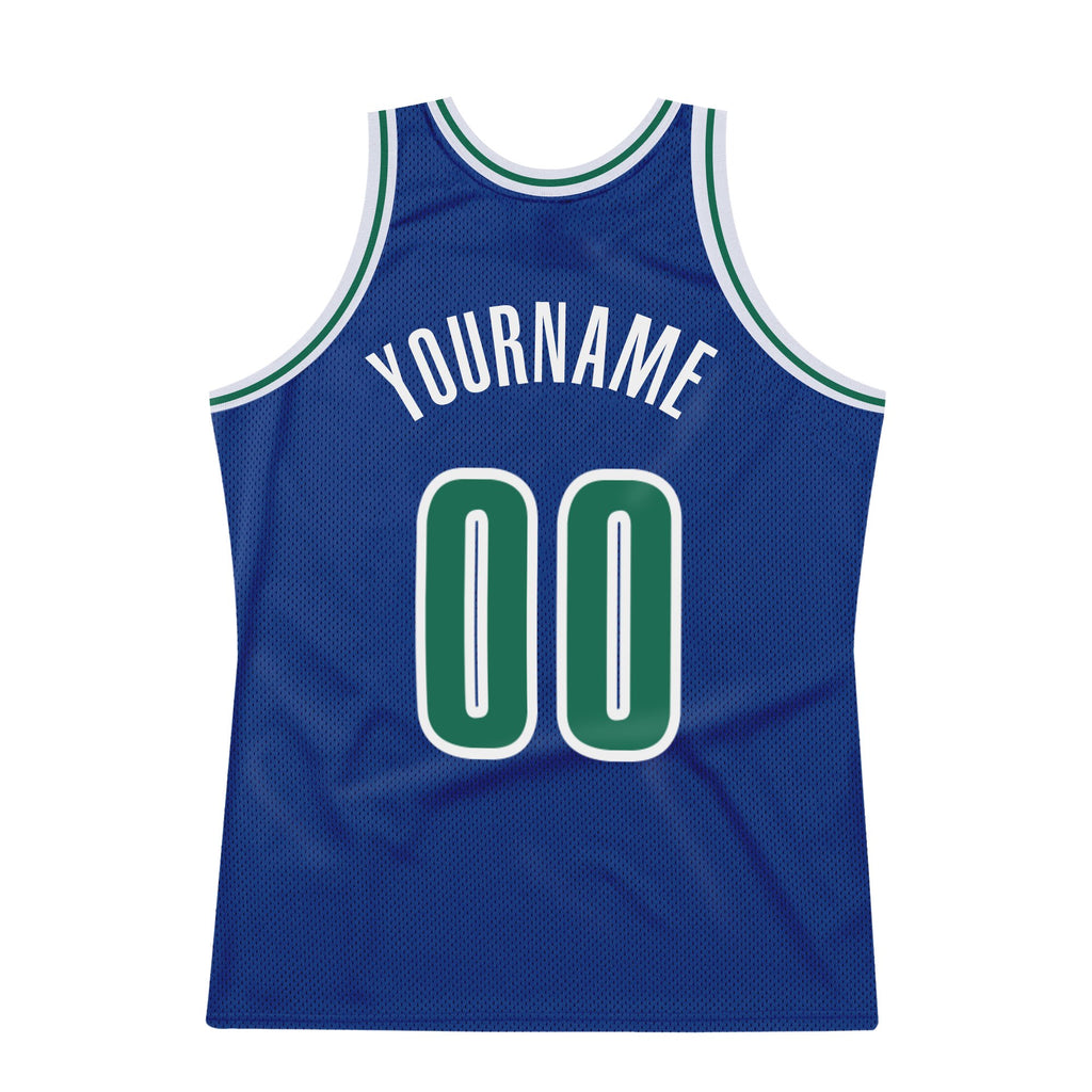Custom Royal Kelly Green-White Authentic Throwback Basketball Jersey