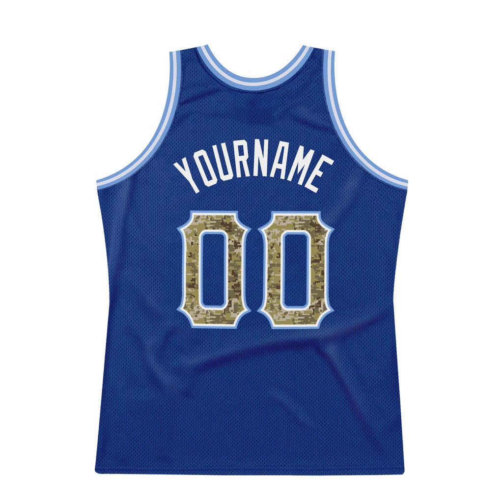 Custom Royal Camo-Light Blue Authentic Throwback Basketball Jersey