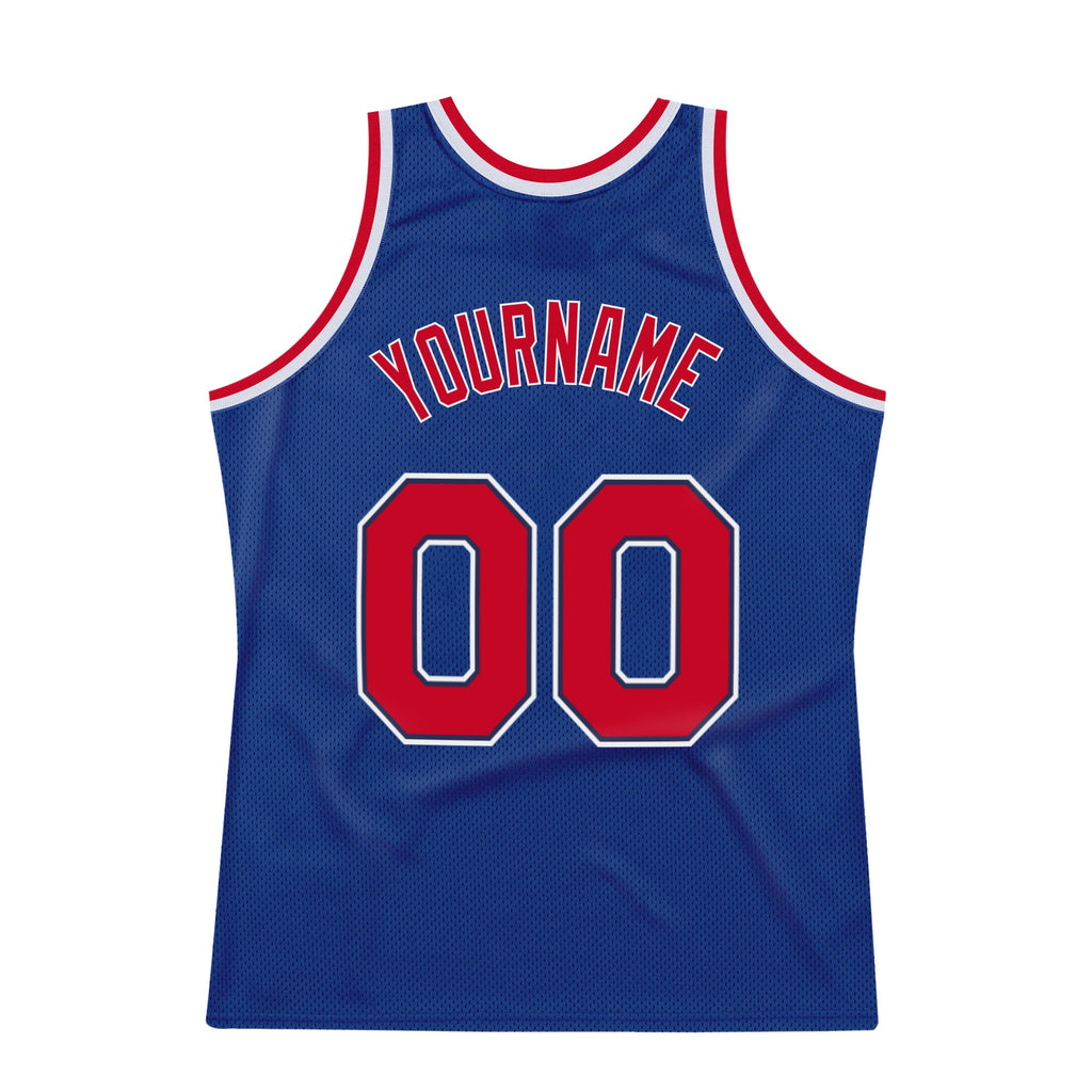 Custom Royal Red-White Authentic Throwback Basketball Jersey