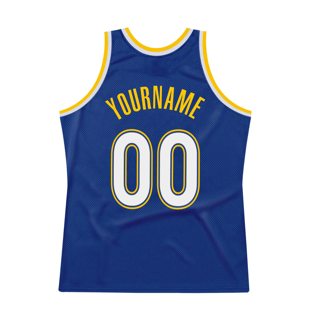 Custom Royal White-Gold Authentic Throwback Basketball Jersey