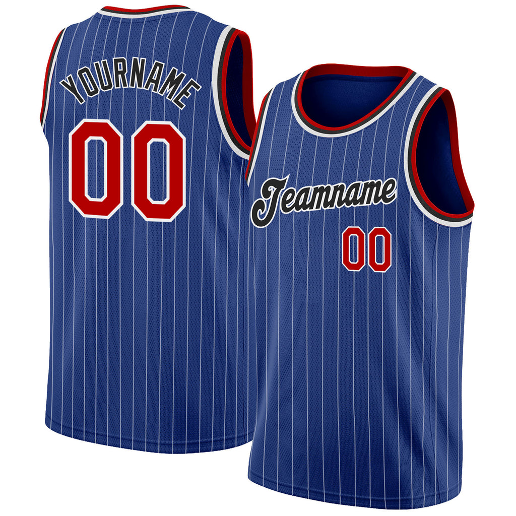 Custom Royal White Pinstripe Red-Black Authentic Basketball Jersey