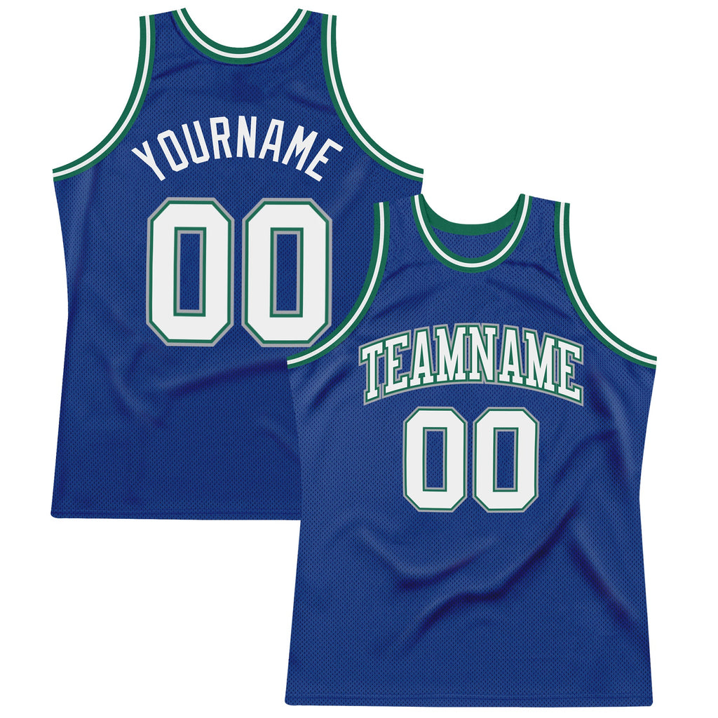 Custom Royal White-Kelly Green Authentic Throwback Basketball Jersey