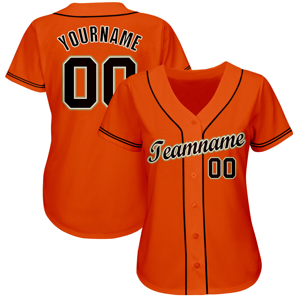 Custom Orange Black Cream-Old Gold Baseball Jersey