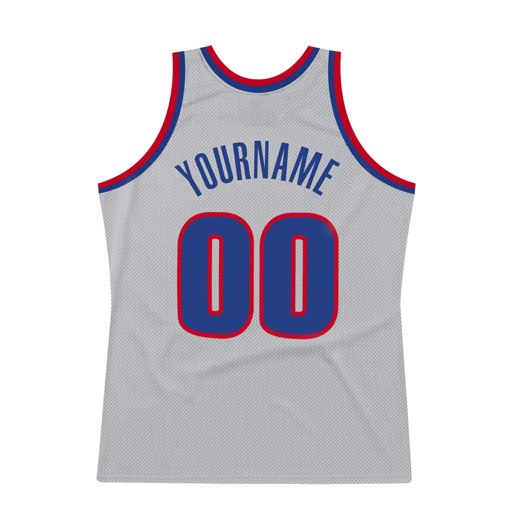 Custom Gray Royal-Red Authentic Throwback Basketball Jersey