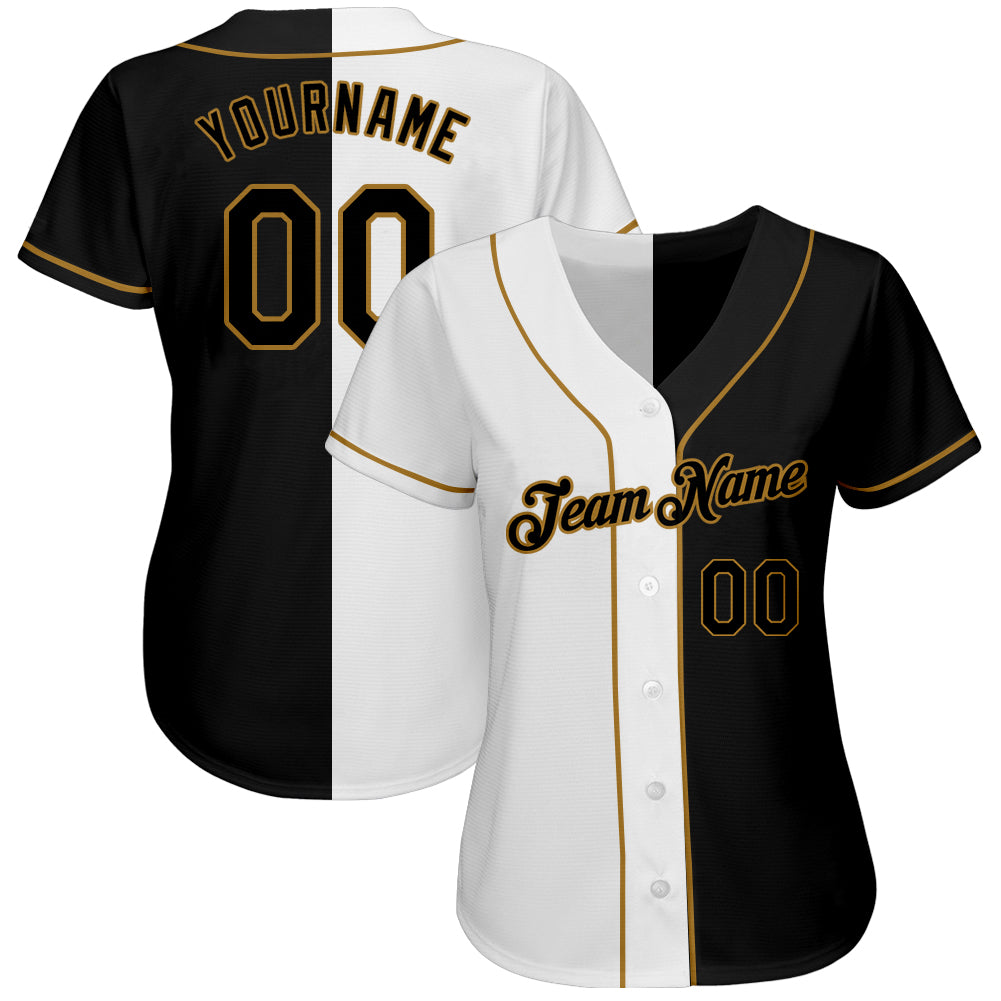 Custom White Black-Old Gold Authentic Split Fashion Baseball Jersey