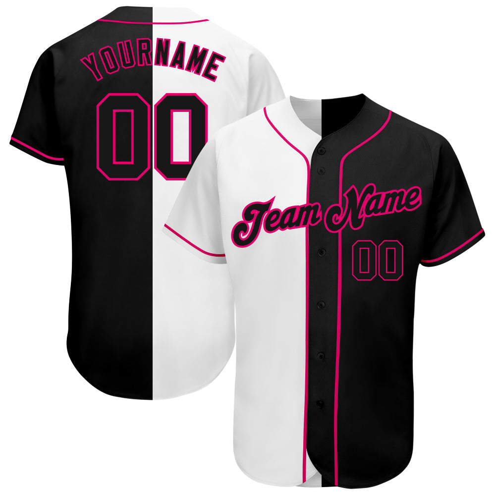Custom White-Black Pink Authentic Split Fashion Baseball Jersey
