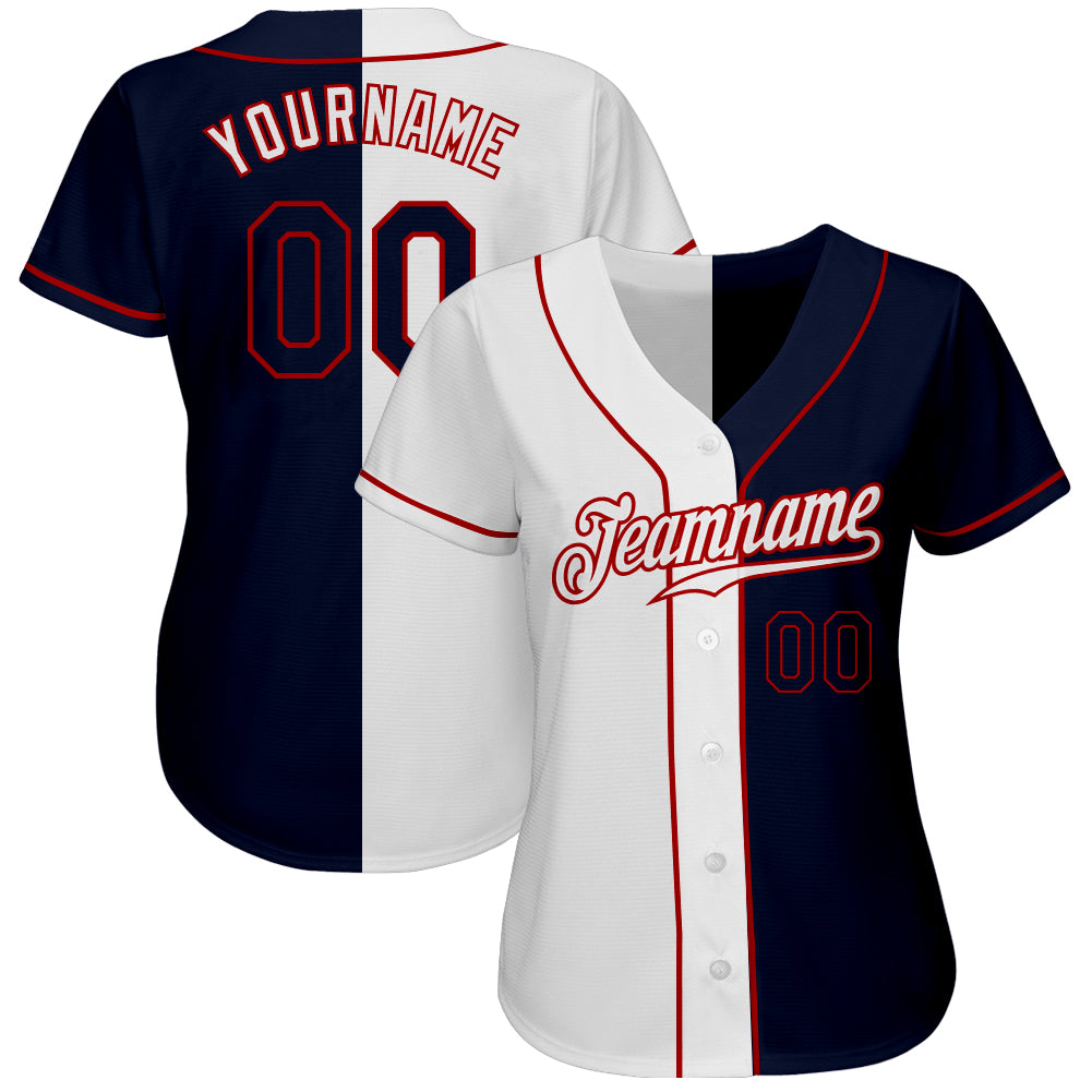 Custom White Navy-Red Authentic Split Fashion Baseball Jersey