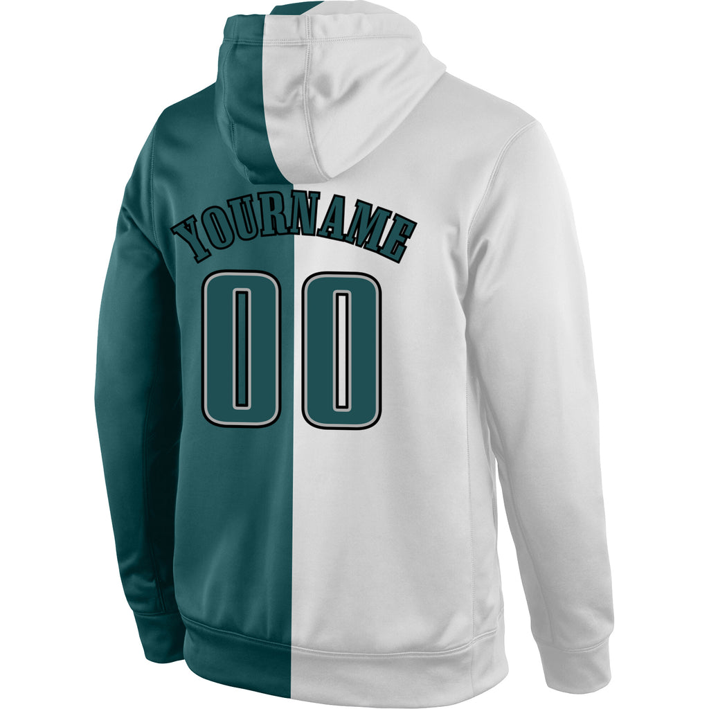 Custom Stitched White Midnight Green-Gray Split Fashion Sports Pullover Sweatshirt Hoodie