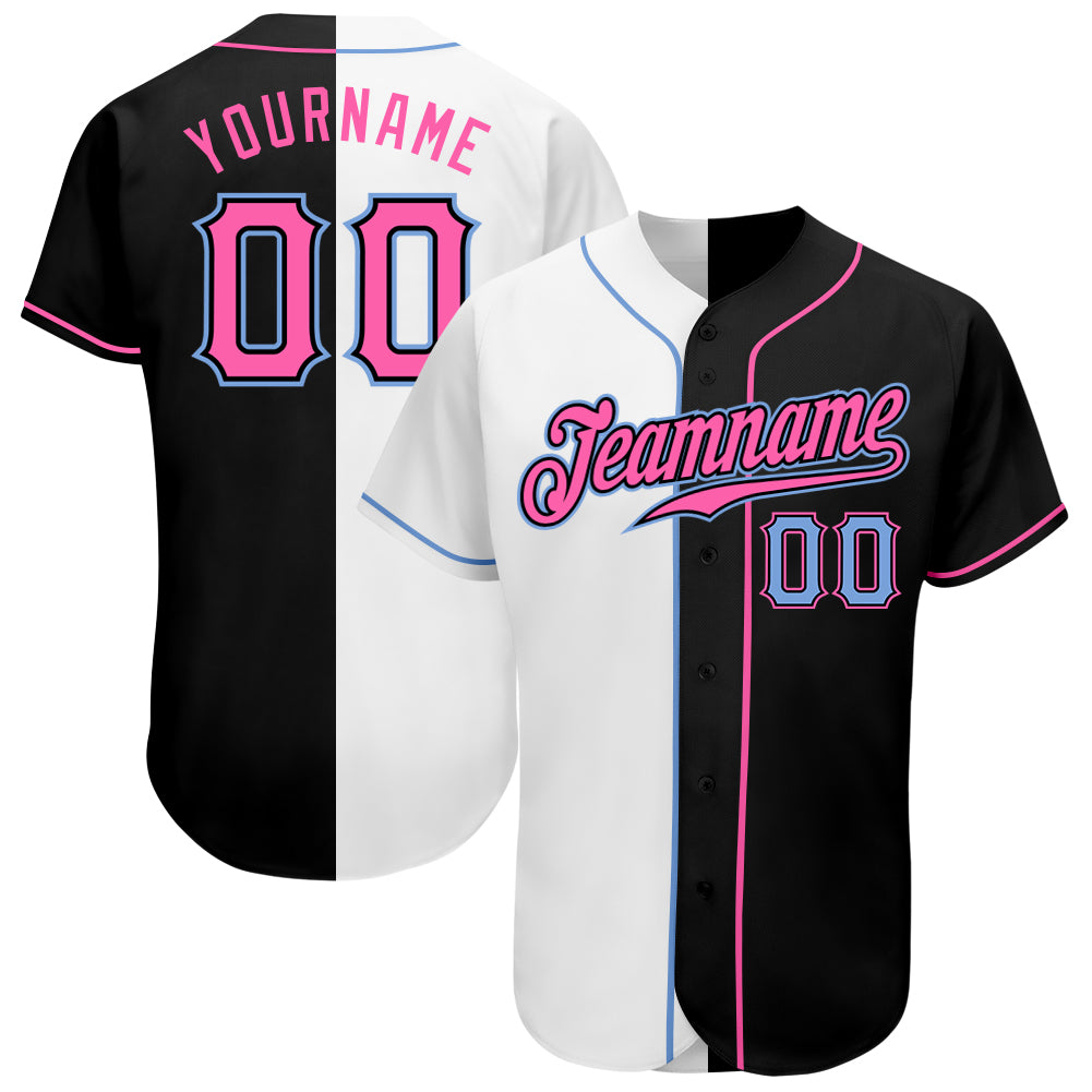 Custom Black Pink-White Authentic Split Fashion Baseball Jersey