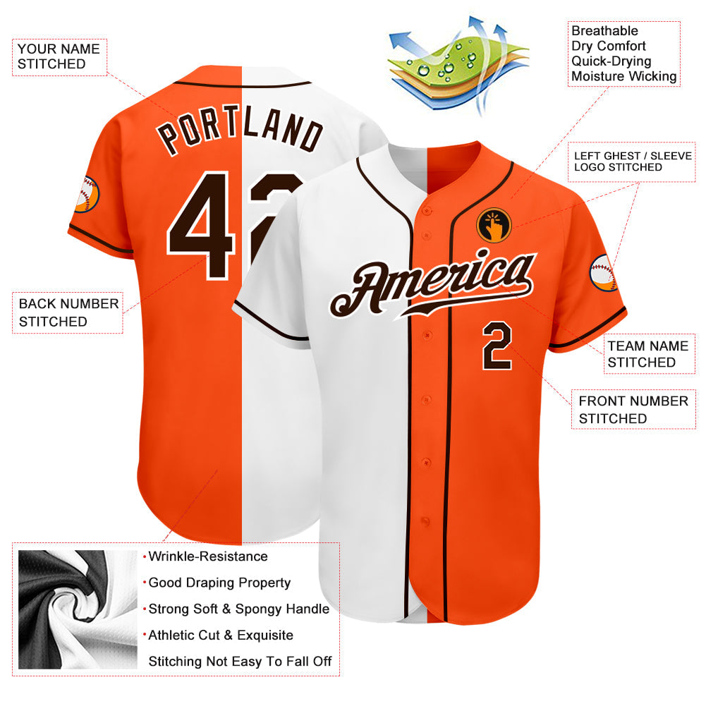 Custom Orange Brown-White Authentic Split Fashion Baseball Jersey