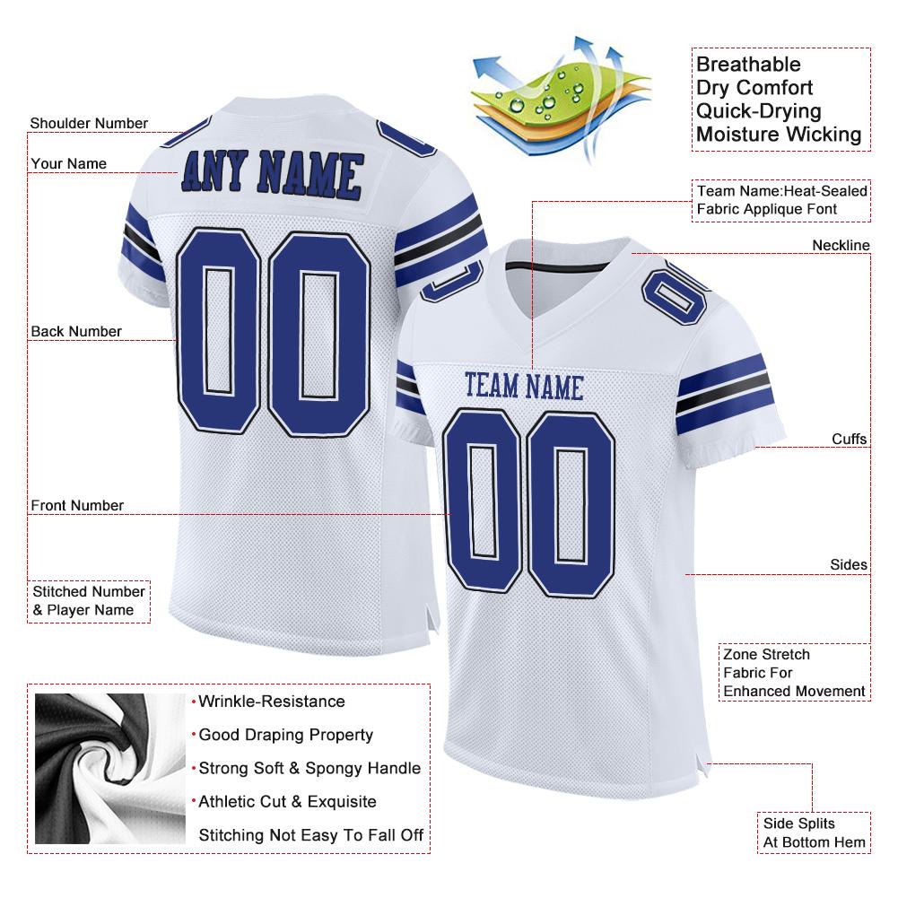 Custom White Royal-Black Mesh Authentic Football Jersey