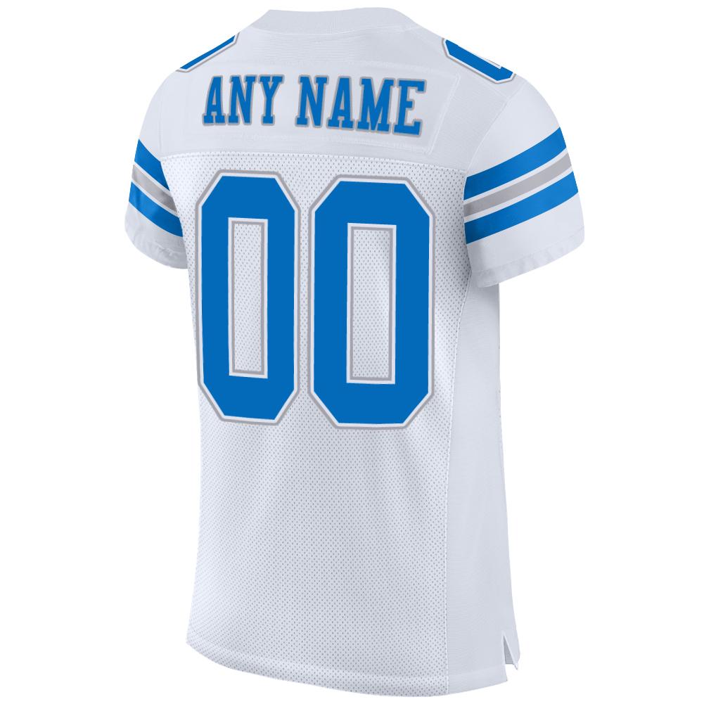 Custom White Panther Blue-Light Gray Mesh Authentic Football Jersey