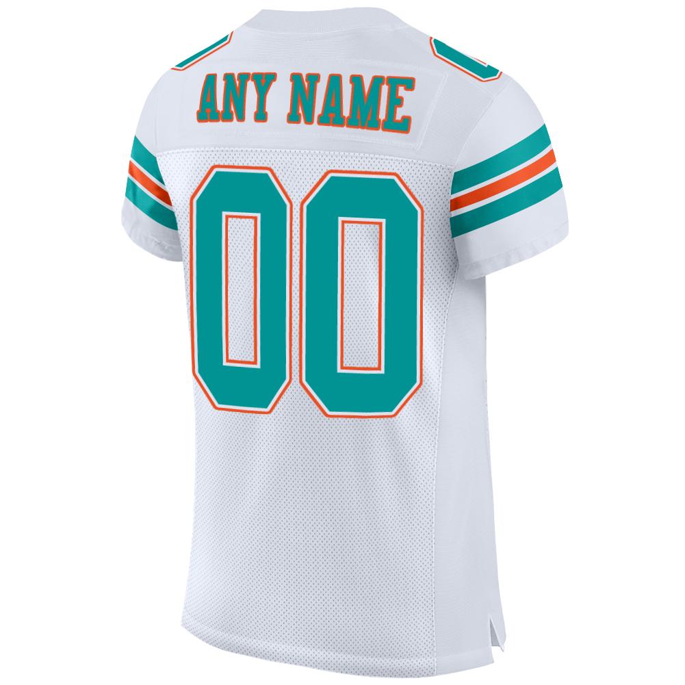 Custom White Aqua-Orange Mesh Authentic Football Jersey