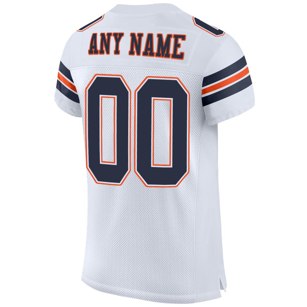 Custom White Navy-Orange Mesh Authentic Football Jersey