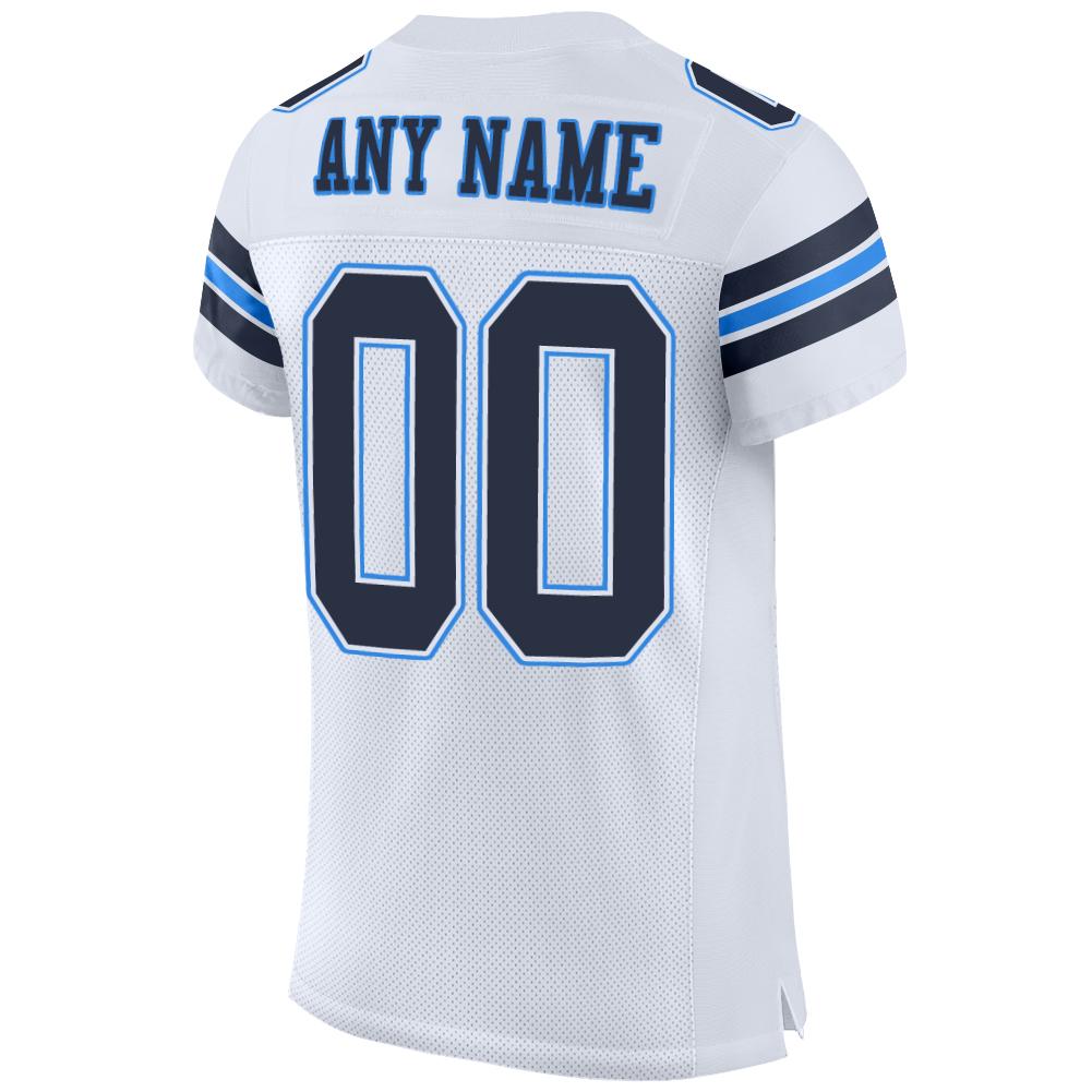 Custom White Navy-Powder Blue Mesh Authentic Football Jersey