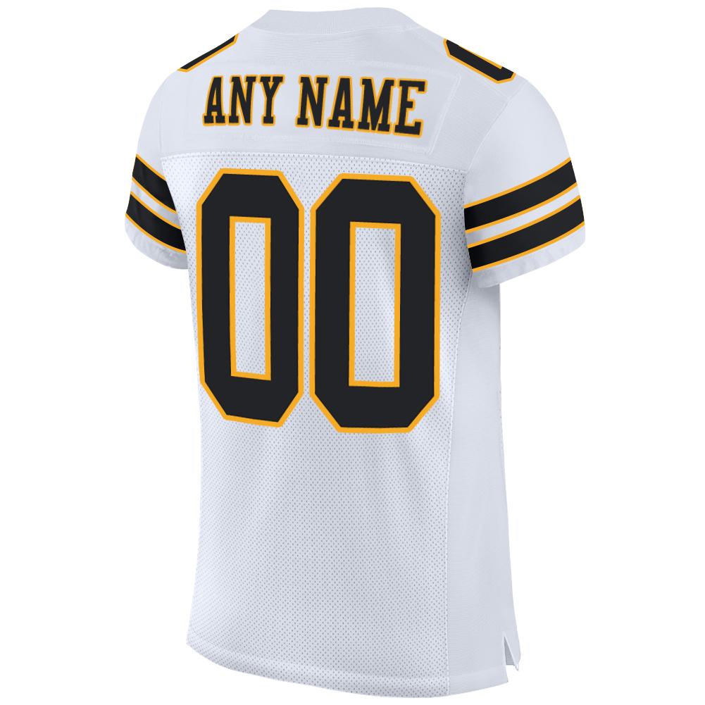 Custom White Black-Gold Mesh Authentic Football Jersey