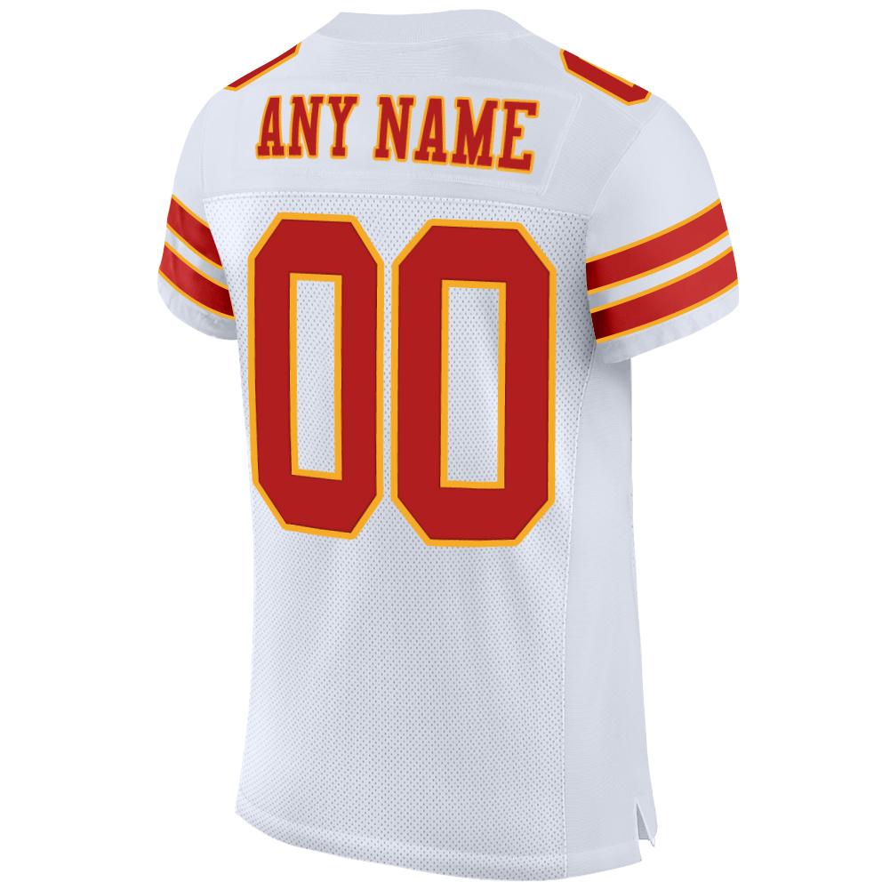 Custom White Scarlet-Gold Mesh Authentic Football Jersey