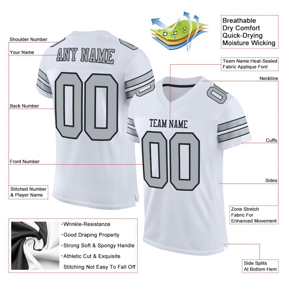 Custom White Silver-Black Mesh Authentic Football Jersey