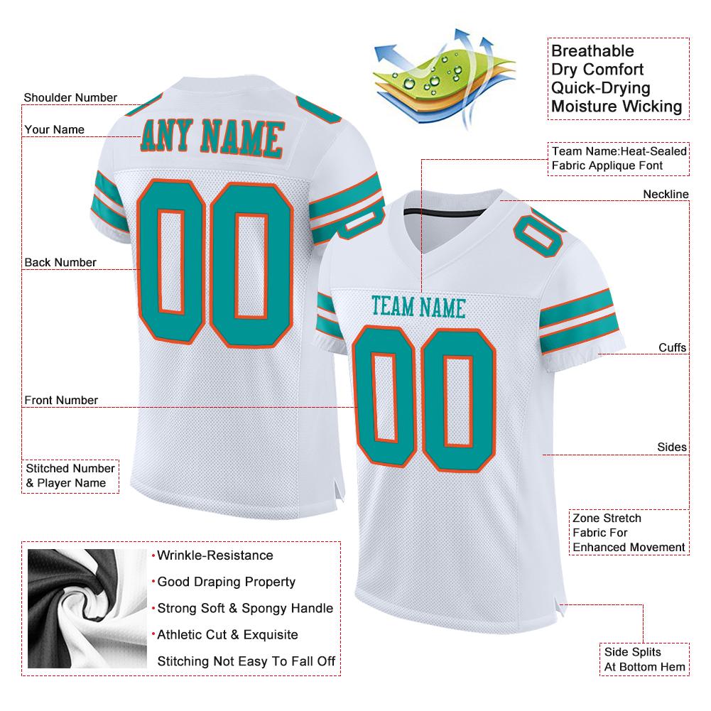 Custom White Aqua-Orange Mesh Authentic Football Jersey