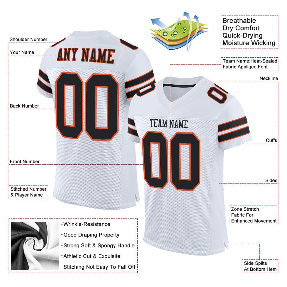 Custom White Black-Orange Mesh Authentic Football Jersey