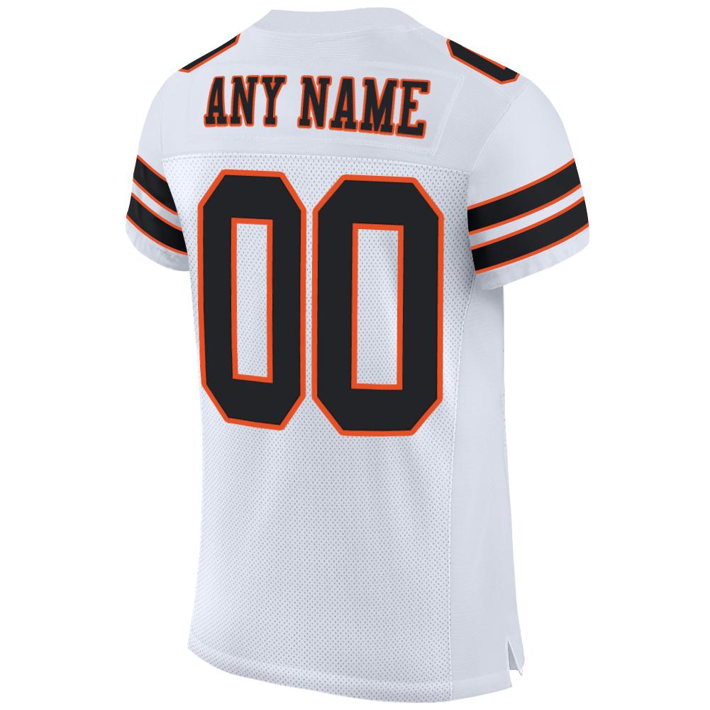 Custom White Black-Orange Mesh Authentic Football Jersey