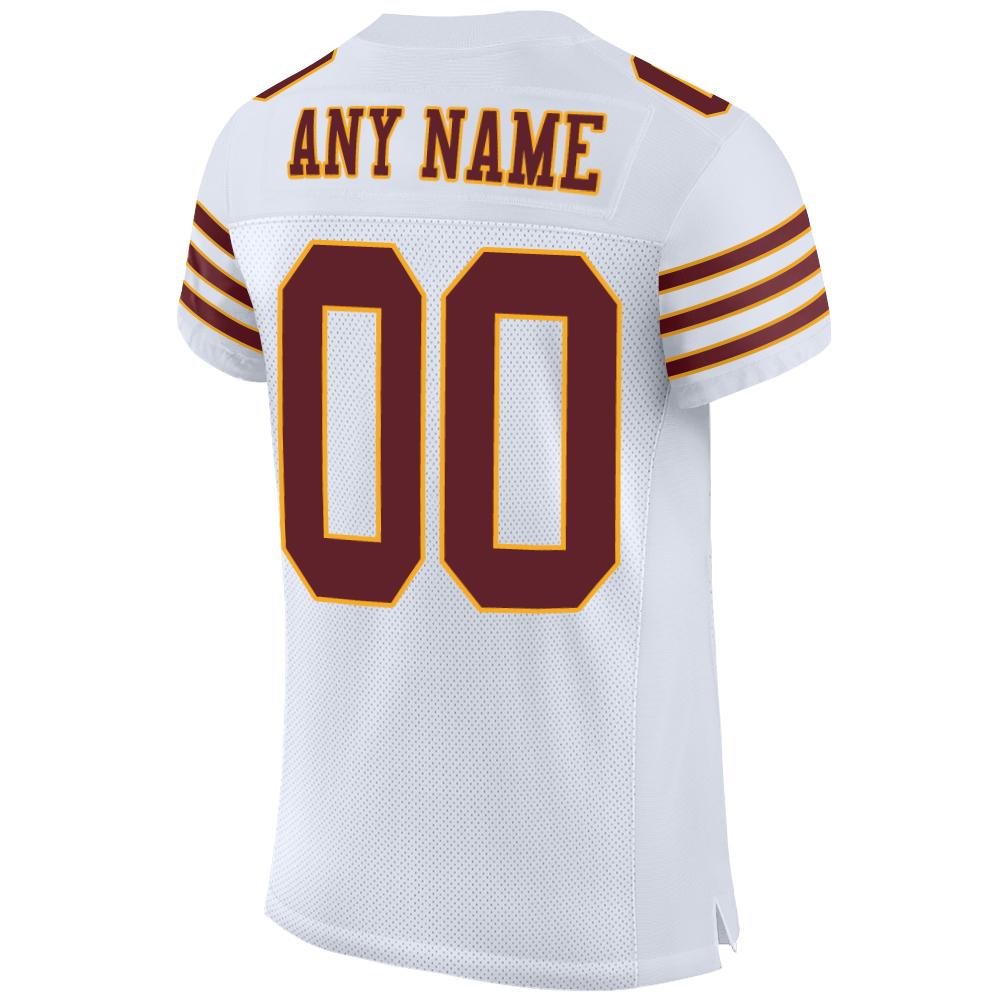 Custom White Burgundy-Gold Mesh Authentic Football Jersey