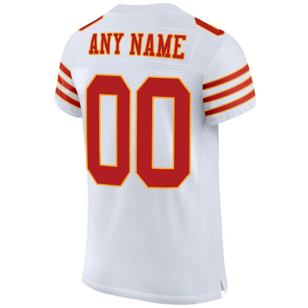 Custom White Scarlet-Gold Mesh Authentic Football Jersey