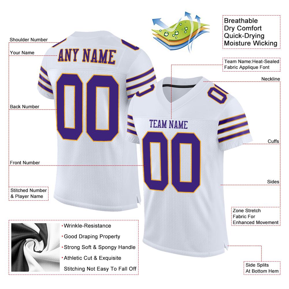 Custom White Purple-Gold Mesh Authentic Football Jersey