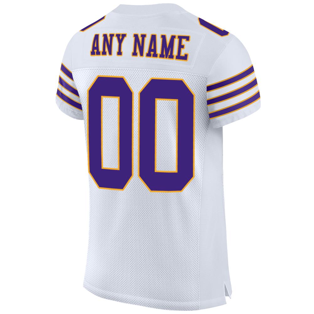 Custom White Purple-Gold Mesh Authentic Football Jersey