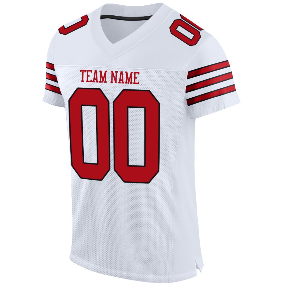 Custom White Red-Black Mesh Authentic Football Jersey