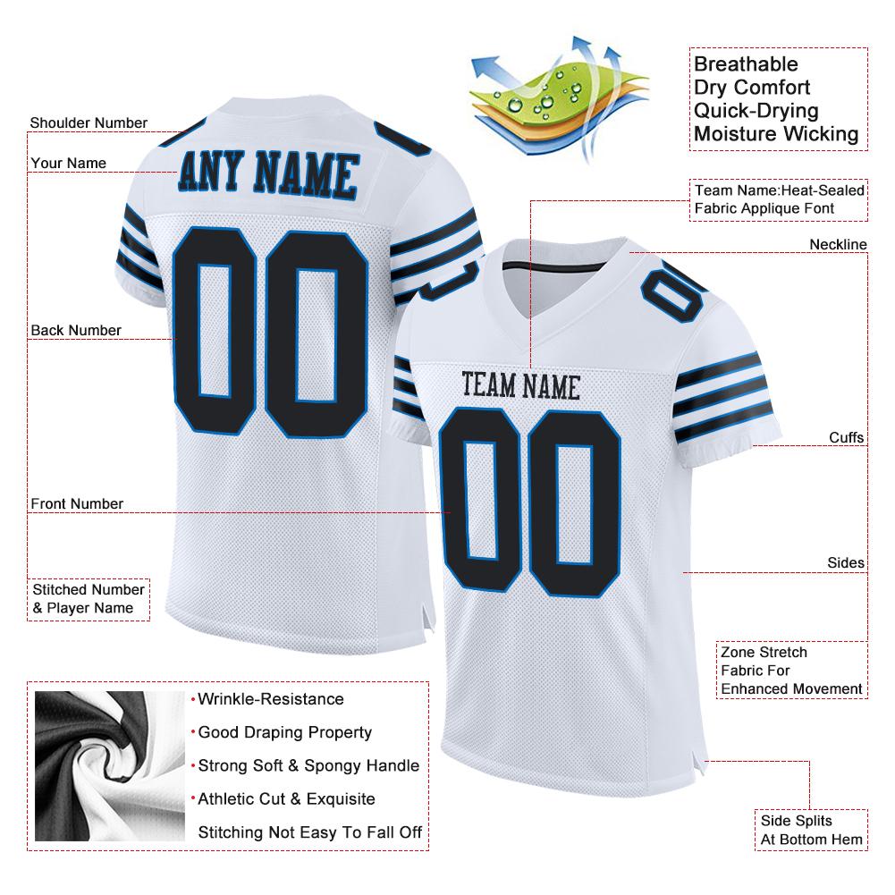 Custom White Black-Panther Blue Mesh Authentic Football Jersey