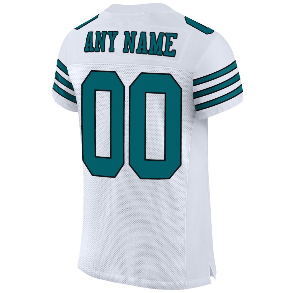 Custom White Teal-Black Mesh Authentic Football Jersey