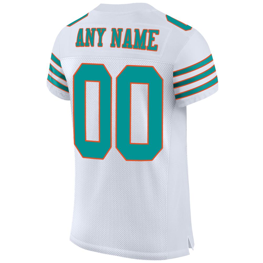 Custom White Aqua-Orange Mesh Authentic Football Jersey