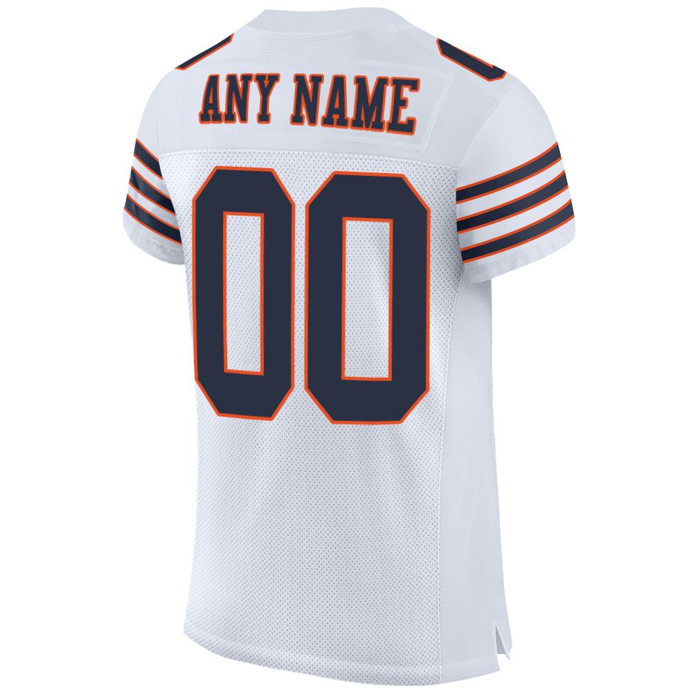 Custom White Navy-Orange Mesh Authentic Football Jersey