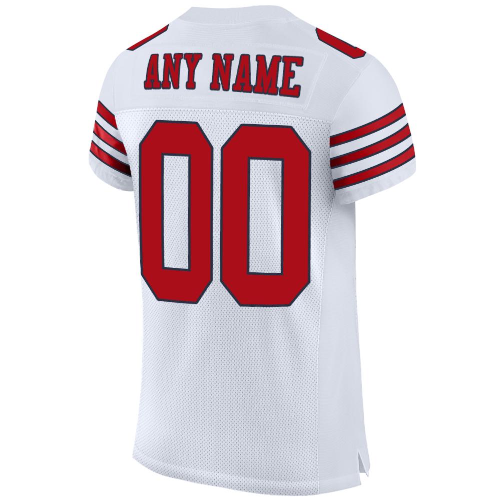 Custom White Red-Navy Mesh Authentic Football Jersey