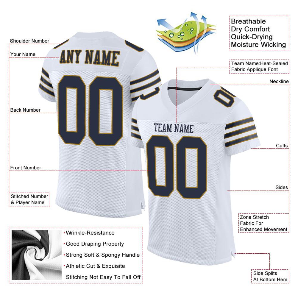 Custom White Navy-Old Gold Mesh Authentic Football Jersey