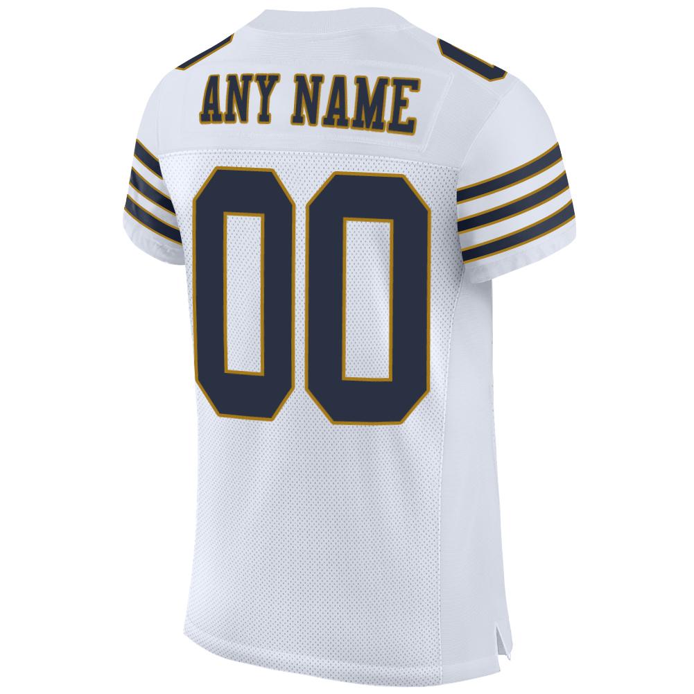 Custom White Navy-Old Gold Mesh Authentic Football Jersey