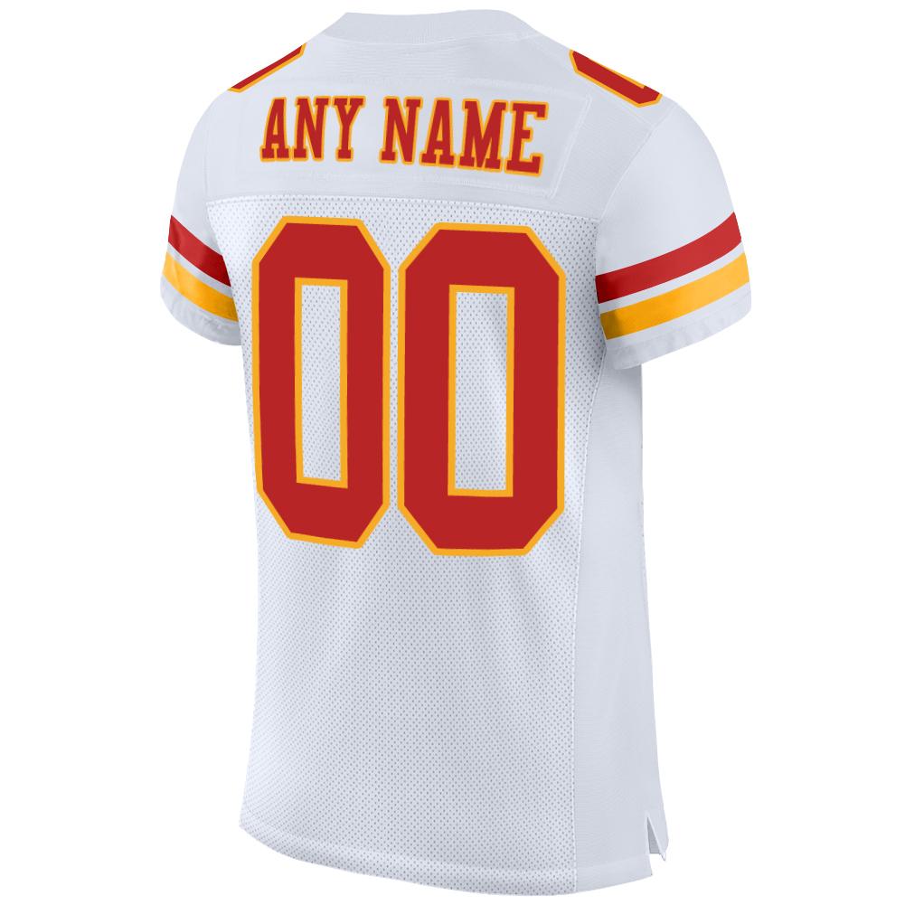 Custom White Scarlet-Gold Mesh Authentic Football Jersey