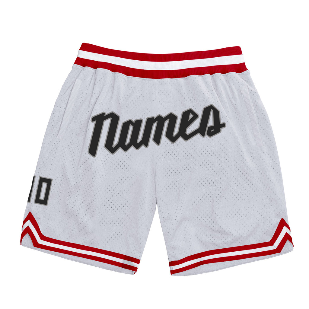 Custom White Black-Red Authentic Throwback Basketball Shorts