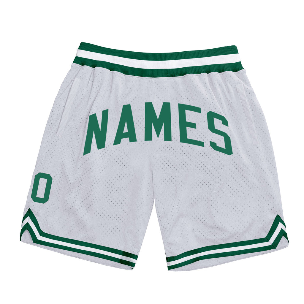 Custom White Kelly Green Authentic Throwback Basketball Shorts