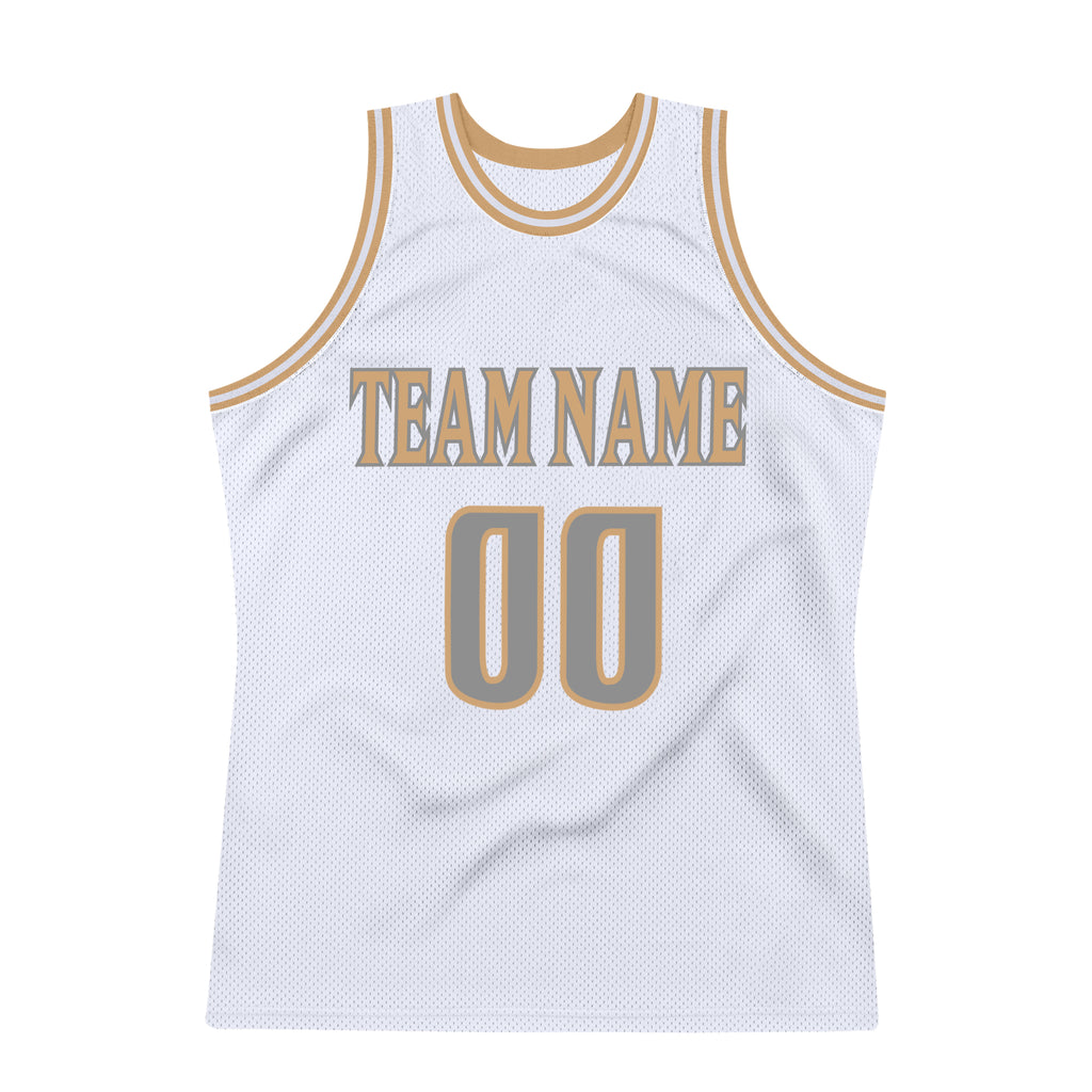 Custom White Steel Gray-Old Gold Authentic Throwback Basketball Jersey