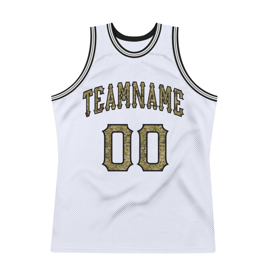 Custom White Camo-Gray Authentic Throwback Basketball Jersey