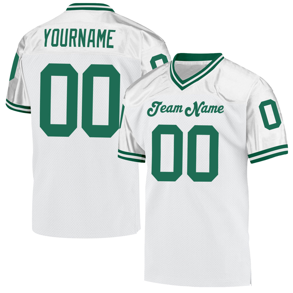Custom White Kelly Green Mesh Authentic Throwback Football Jersey