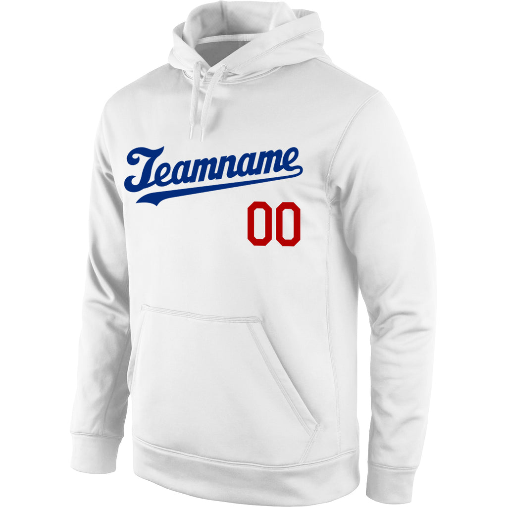 Custom Stitched White Royal-Red Sports Pullover Sweatshirt Hoodie