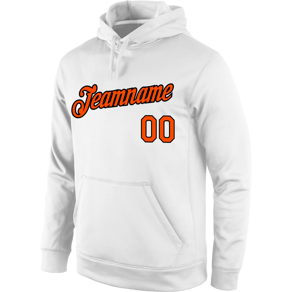 Custom Stitched White Orange-Black Sports Pullover Sweatshirt Hoodie