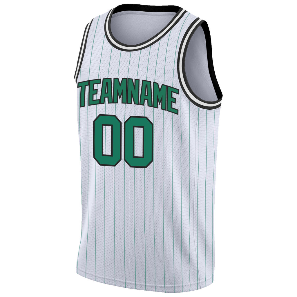 Custom White Kelly Green Pinstripe Kelly Green-Black Authentic Basketball Jersey