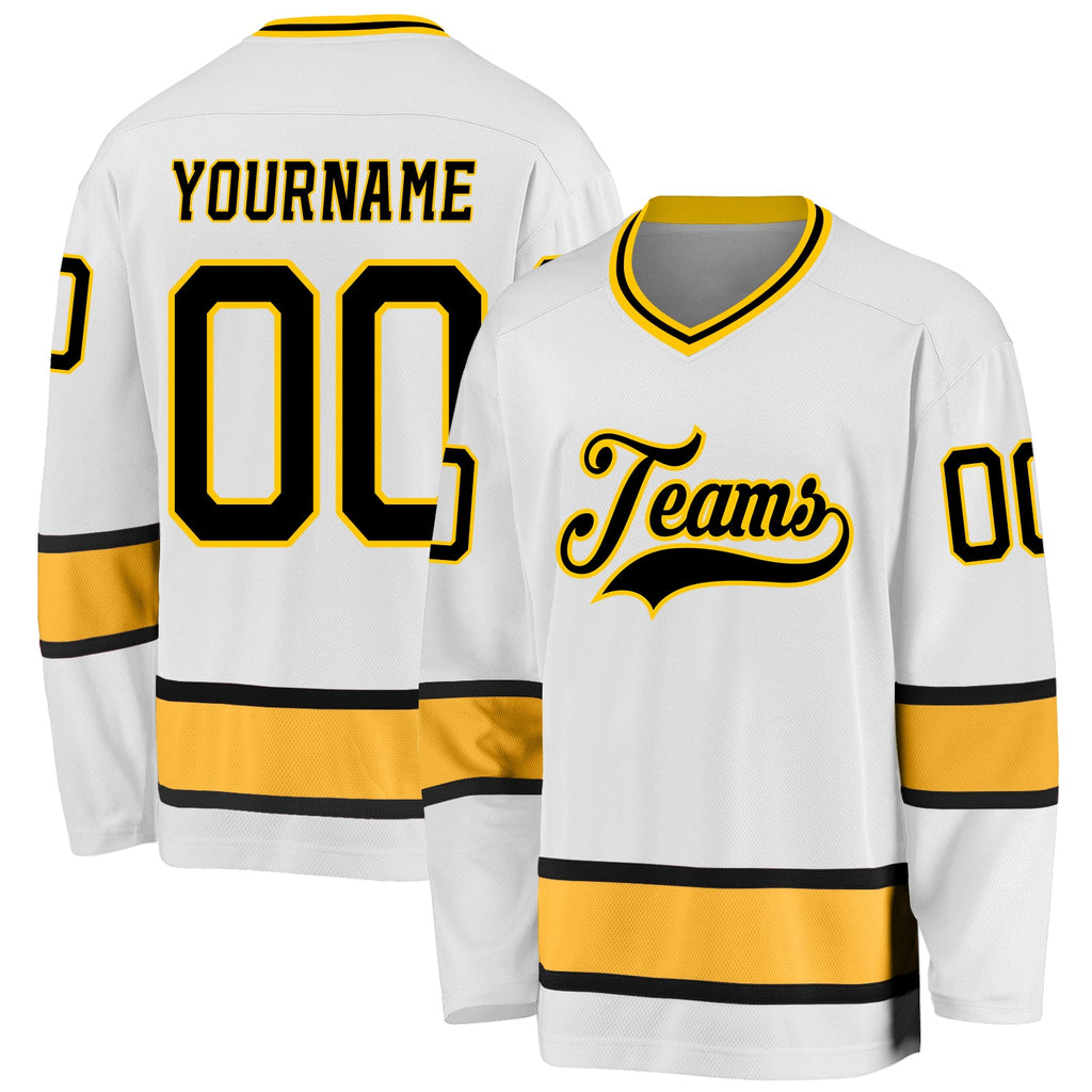 Custom White Black-Gold Hockey Jersey