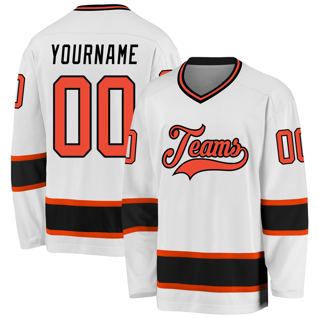 Custom White Orange-Black Hockey Jersey