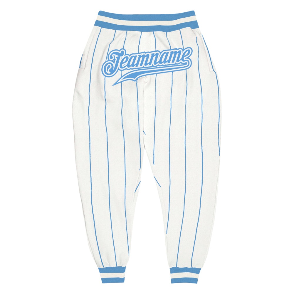 Custom White Light Blue Pinstripe Light Blue-White Sports Pants